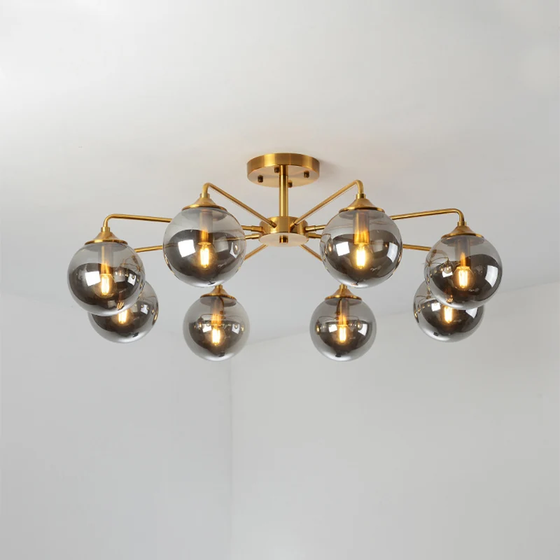 Moderne semi-inbouw gouden Global plafondlamp met glazen kap voor woonkamer - Incl. Garantie