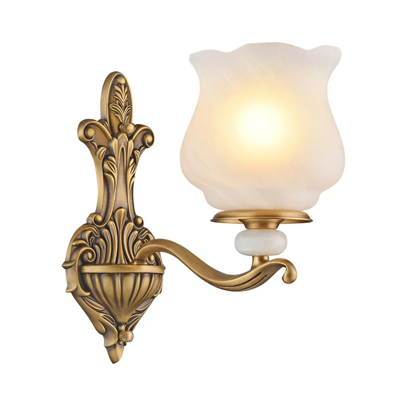 Wandkandelaar met 1/2 kop, verlichting traditionele stijl, bloemblaadjesschaduw, matglazen wandlamp messing | Snel Leverbaar