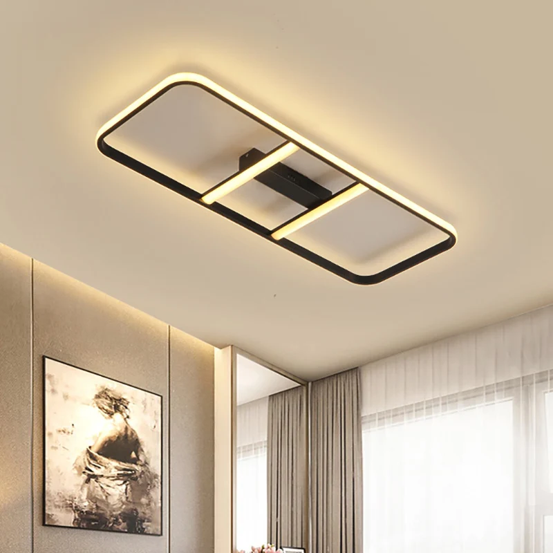 Actueel Led Semi Flush Lighting Metal Shade Black Rectangle Semi Flush Mount Ceiling Lamp White/Warm Light, 12"/23.5" Wide...