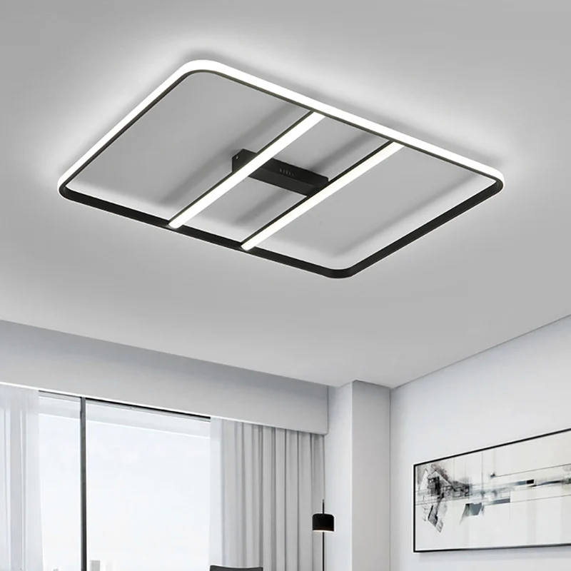 Actueel Led Semi Flush Lighting Metal Shade Black Rectangle Semi Flush Mount Ceiling Lamp White/Warm Light, 12"/23.5" Wide...