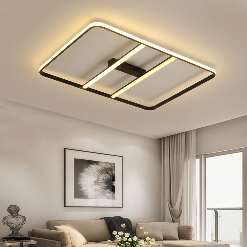 Actueel Led Semi Flush Lighting Metal Shade Black Rectangle Semi Flush Mount Ceiling Lamp White/Warm Light, 12"/23.5" Wide...