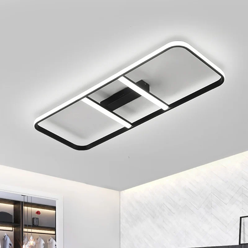 Actueel Led Semi Flush Lighting Metal Shade Black Rectangle Semi Flush Mount Ceiling Lamp White/Warm Light, 12"/23.5" Wide...