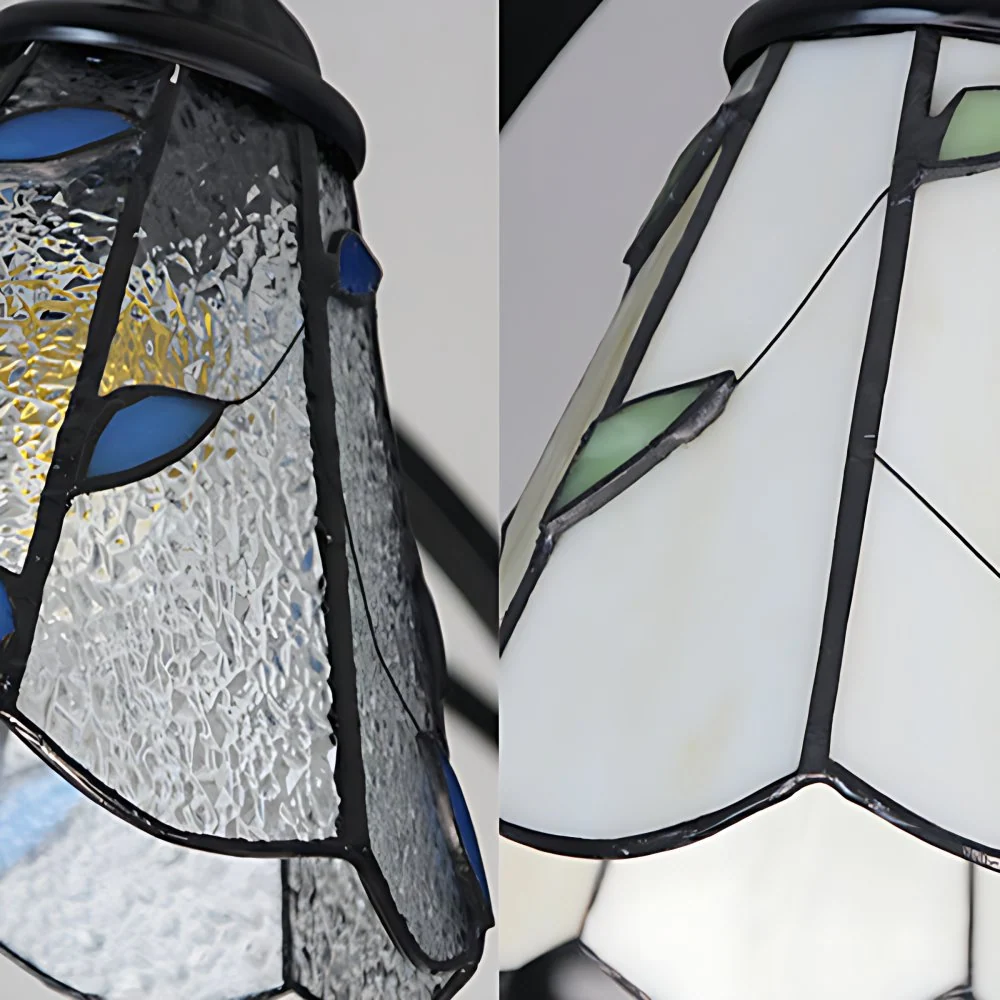 Blauw/groen bladontwerp hanglamp met 40 cm metalen ketting Rustieke kroonluchterverlichting met 3 lampen zwarte afwerking...