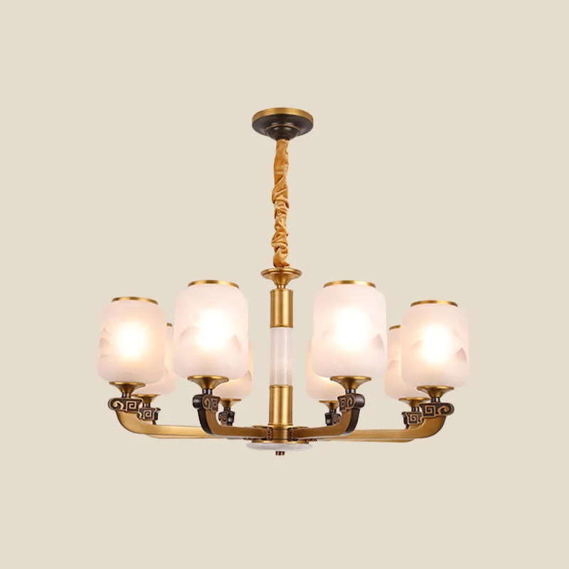 Cilinderhanglamp van matglas, vintage woonkamerkroonluchter met 6/8 lampen en landschapsprint met CE-Keurmerk