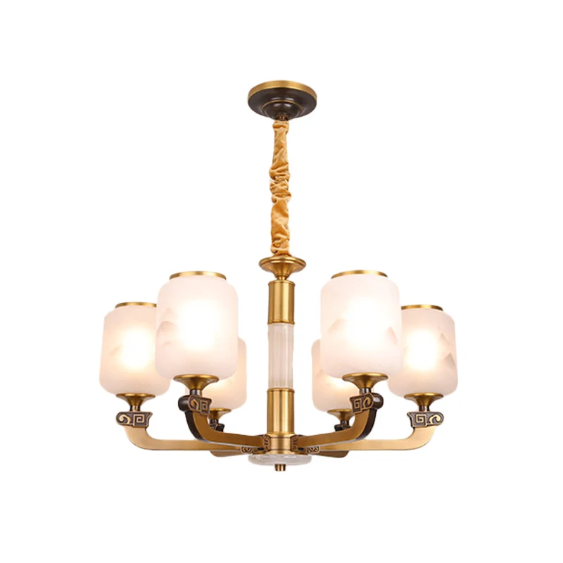 Cilinderhanglamp van matglas, vintage woonkamerkroonluchter met 6/8 lampen en landschapsprint met CE-Keurmerk