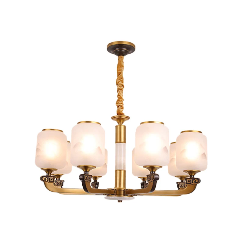 Cilinderhanglamp van matglas, vintage woonkamerkroonluchter met 6/8 lampen en landschapsprint met CE-Keurmerk