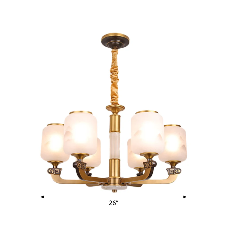 Cilinderhanglamp van matglas, vintage woonkamerkroonluchter met 6/8 lampen en landschapsprint met CE-Keurmerk