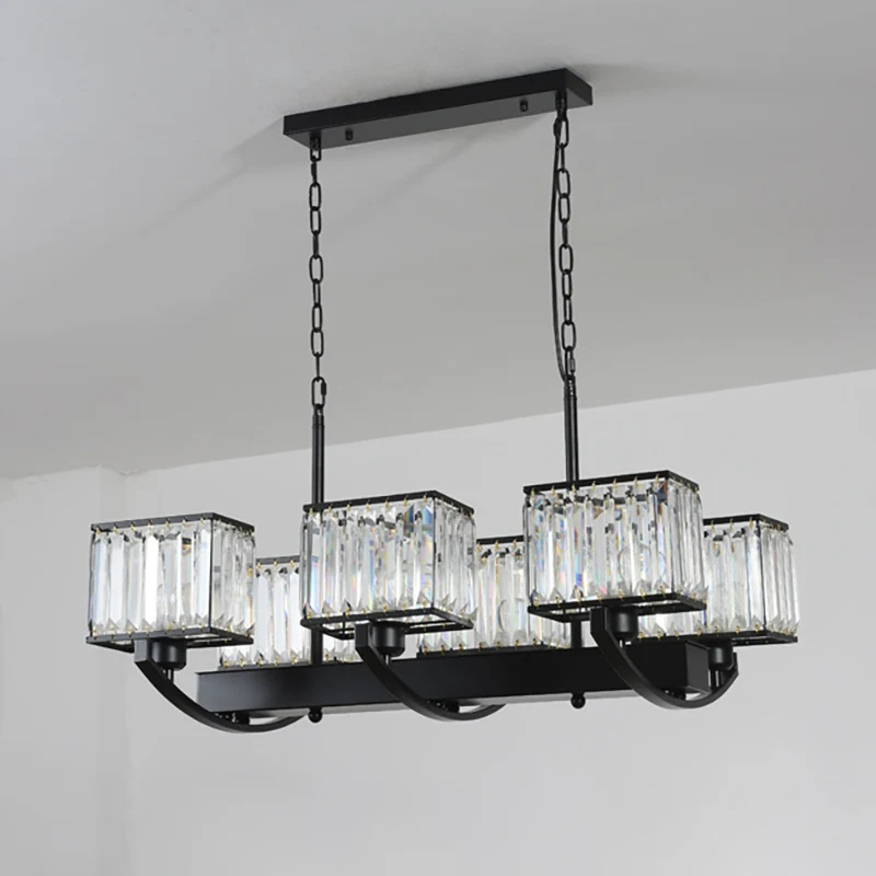 Energiezuinige 6/8 lampen rechthoekige kroonluchter lichte hedendaagse kristallen hanglamp zwart met verstelbare ketting