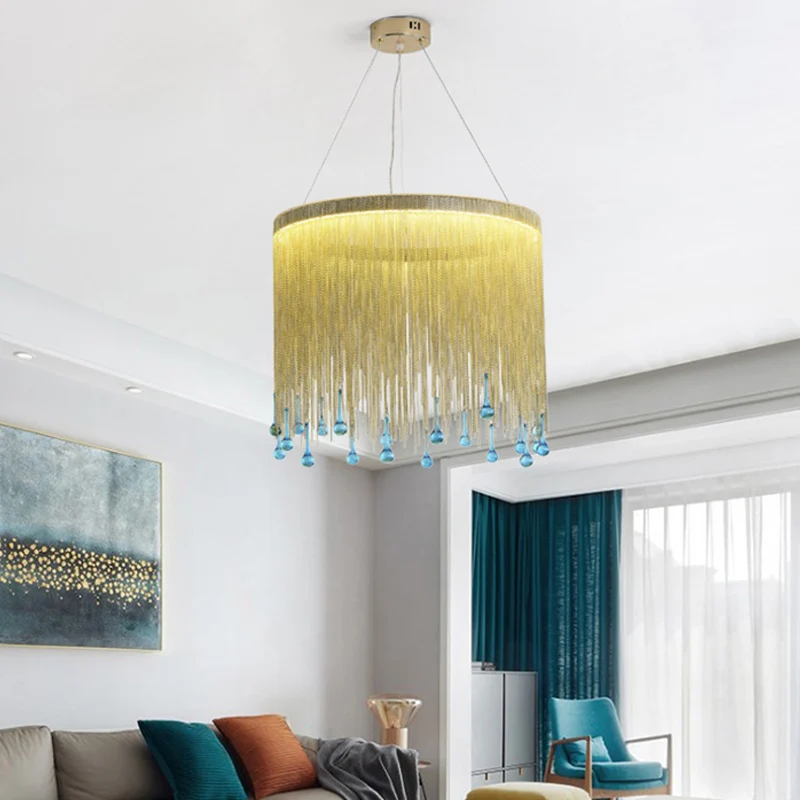 Energiezuinige LED metalen kroonluchter lichtarmatuur platteland zilver/gouden ketting franje woonkamer plafond hangarmatu...