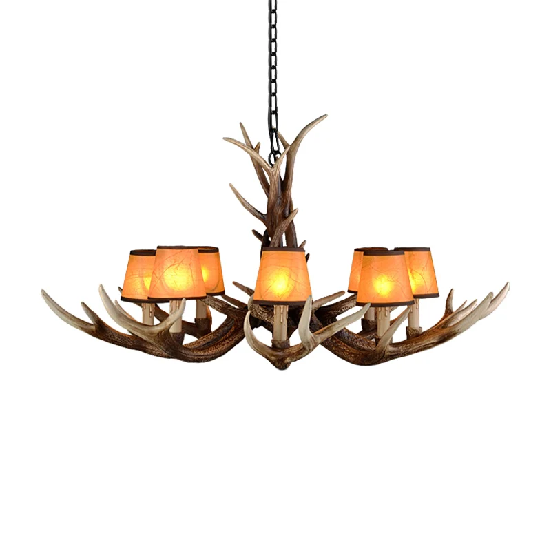 Kegelhars plafondlamp Traditionele 6/8/10-koppige woonkamer kroonluchter hanglamp met verstelbare ketting bruin met CE-Keu...