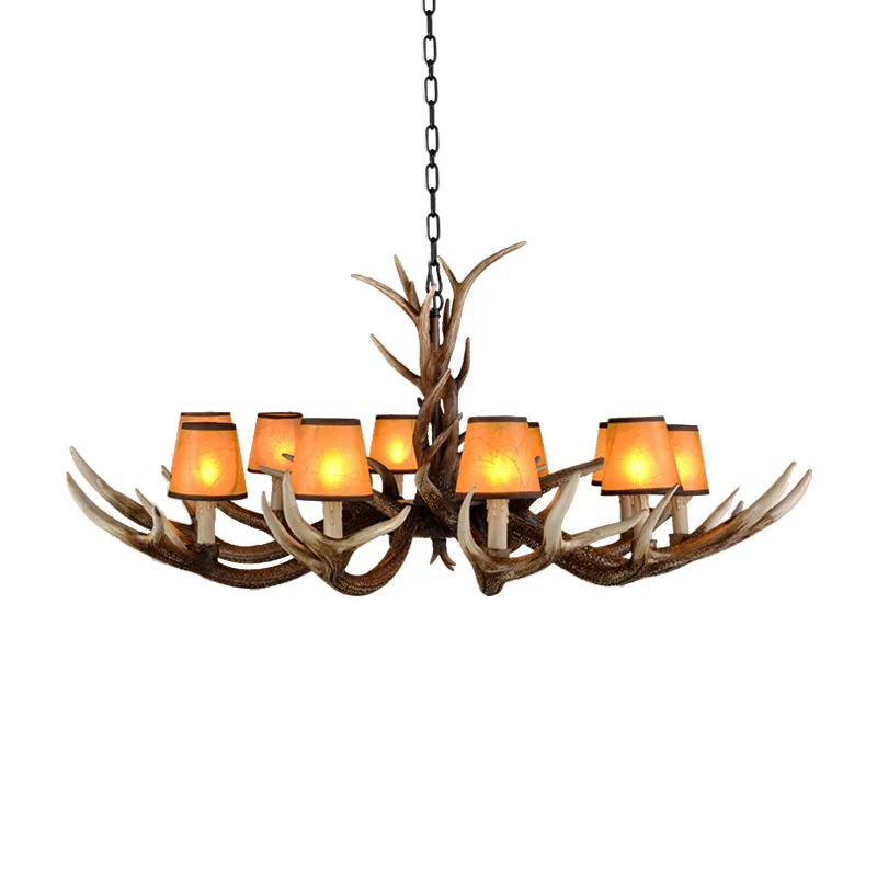Kegelhars plafondlamp Traditionele 6/8/10-koppige woonkamer kroonluchter hanglamp met verstelbare ketting bruin met CE-Keu...