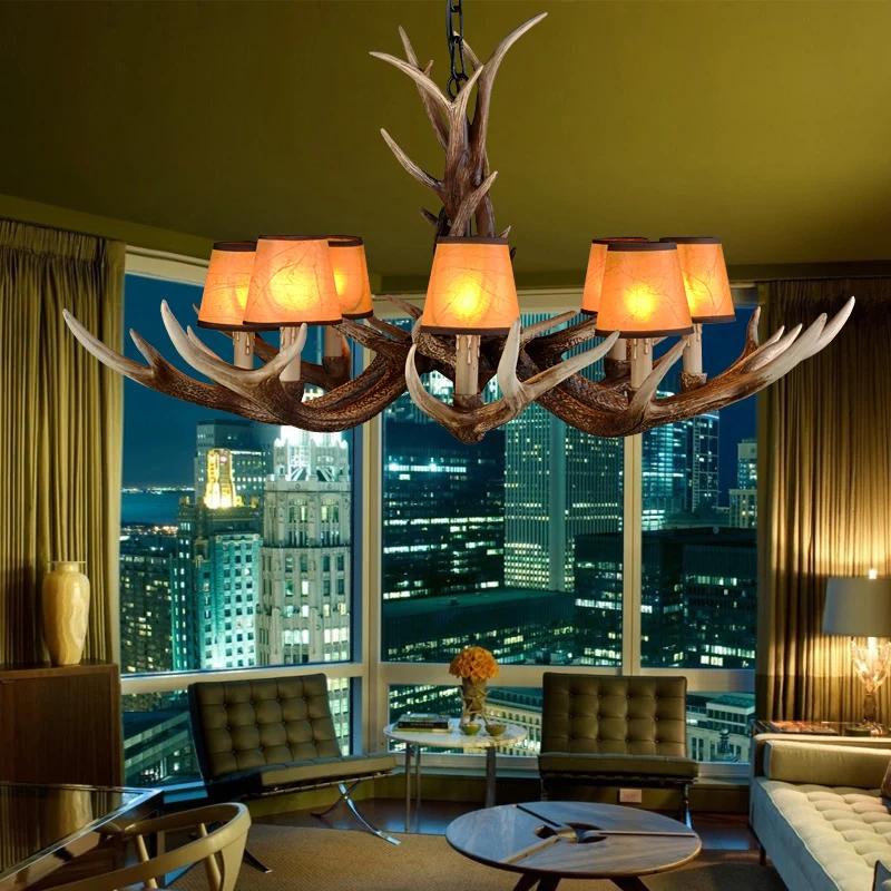 Kegelhars plafondlamp Traditionele 6/8/10-koppige woonkamer kroonluchter hanglamp met verstelbare ketting bruin met CE-Keu...