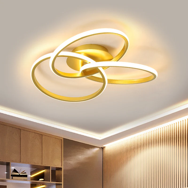 Metallic Interlocking Rings Flushmount Hedendaags Black/Gold LED Flush Ceiling Light Warm/White Light, 16.5"/20.5" W Black