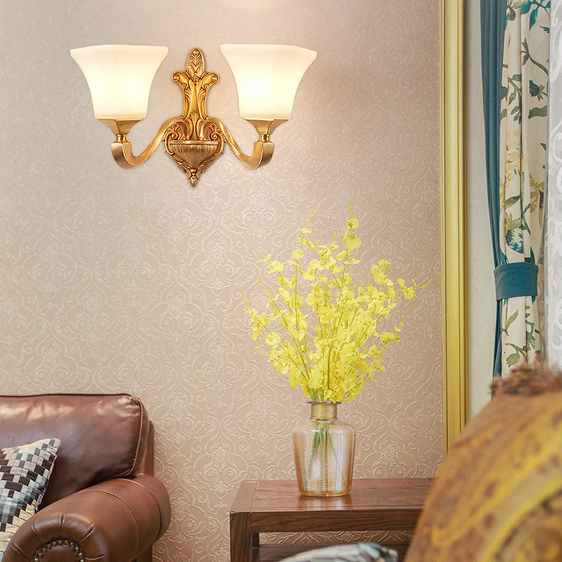 Professionele Kwaliteit 1/2-lamps wandkandelaar traditionele stijl, belschaduw, matglazen wandmontagelamp messing