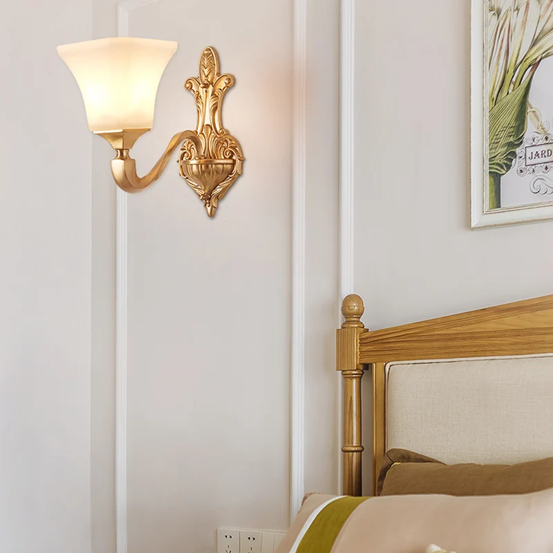 Professionele Kwaliteit 1/2-lamps wandkandelaar traditionele stijl, belschaduw, matglazen wandmontagelamp messing