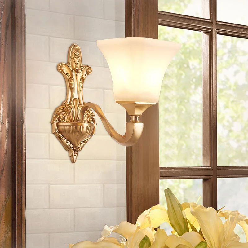 Professionele Kwaliteit 1/2-lamps wandkandelaar traditionele stijl, belschaduw, matglazen wandmontagelamp messing