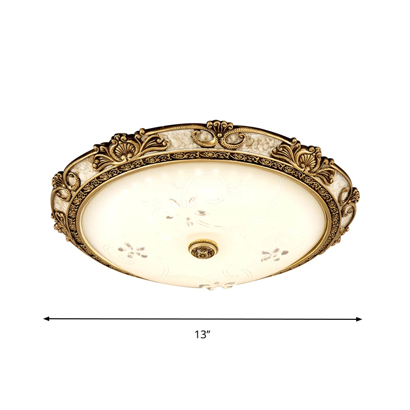 Veined Glass Dome Flush Mount Lamp Country Style 13"/16"/19.5" W LED Parlour Ceiling Flush Geel koper, Warm/White Light Brass
