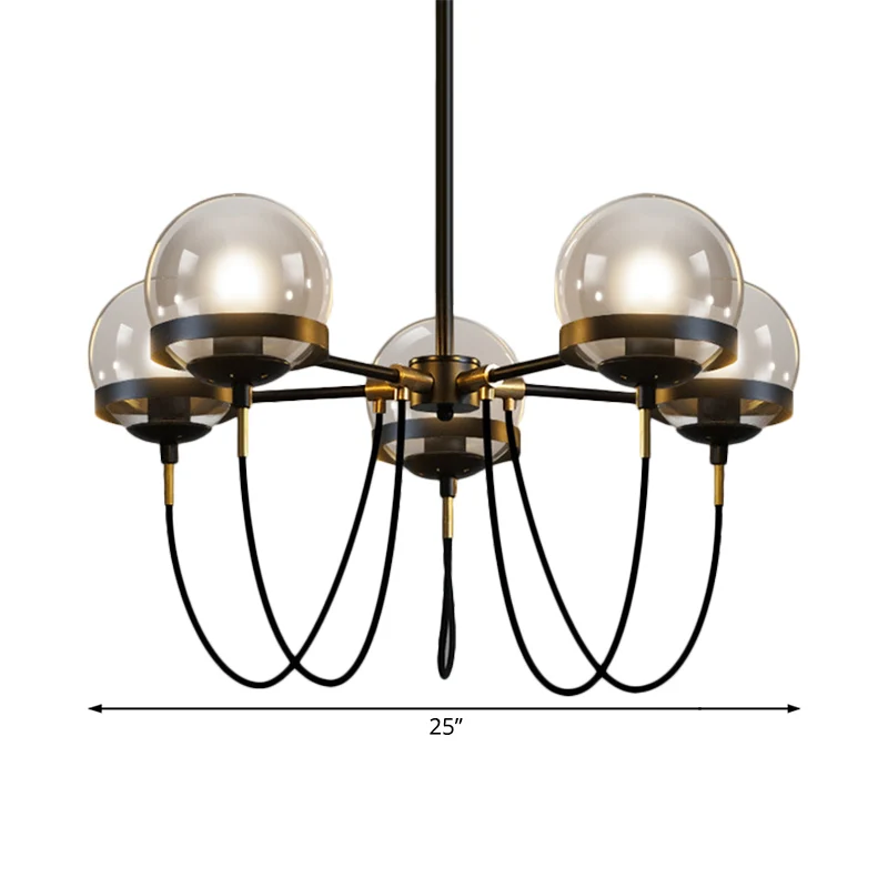 Global licht glazen hangende kroonluchter modernistische multi-lampen zwart/gouden hanglampset met binnenste rookglazen bo...