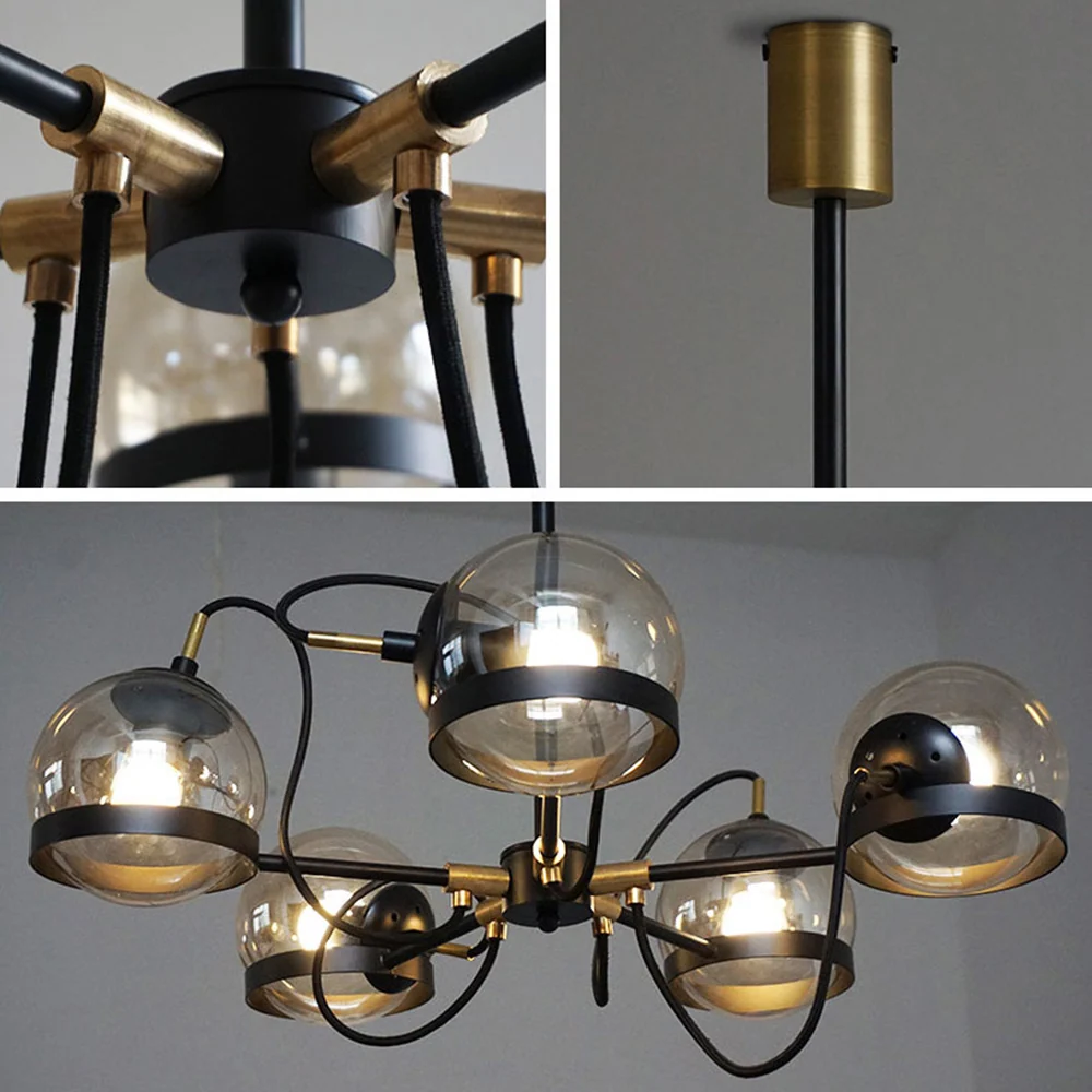 Global licht glazen hangende kroonluchter modernistische multi-lampen zwart/gouden hanglampset met binnenste rookglazen bo...