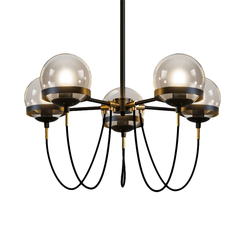 Global licht glazen hangende kroonluchter modernistische multi-lampen zwart/gouden hanglampset met binnenste rookglazen bo...