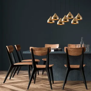 Metalen hanglamp - 7 lampenkappen - L88 x H120 cm - Goudkleurig en zwart - SONITI