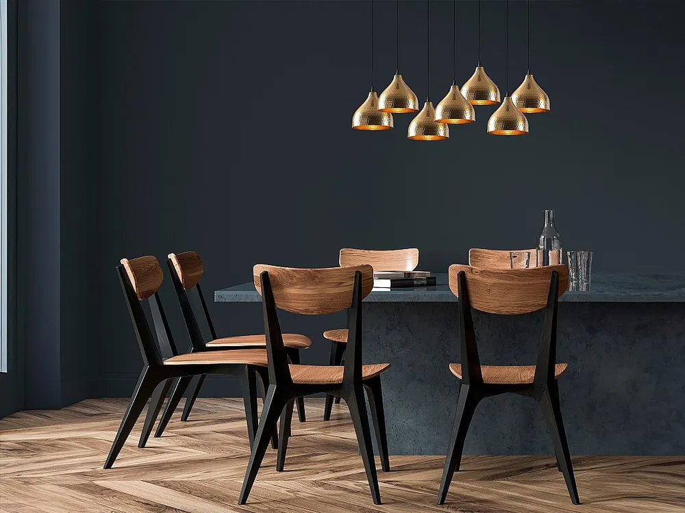 Metalen hanglamp - 7 lampenkappen - L88 x H120 cm - Goudkleurig en zwart - SONITI