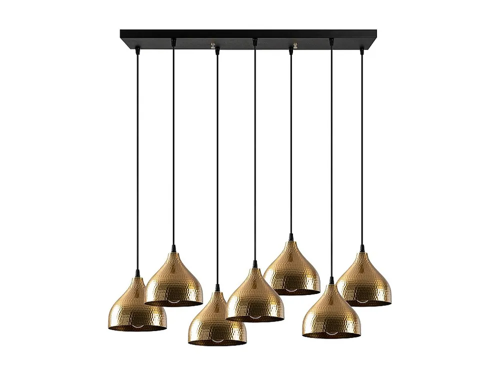 Metalen hanglamp - 7 lampenkappen - L88 x H120 cm - Goudkleurig en zwart - SONITI