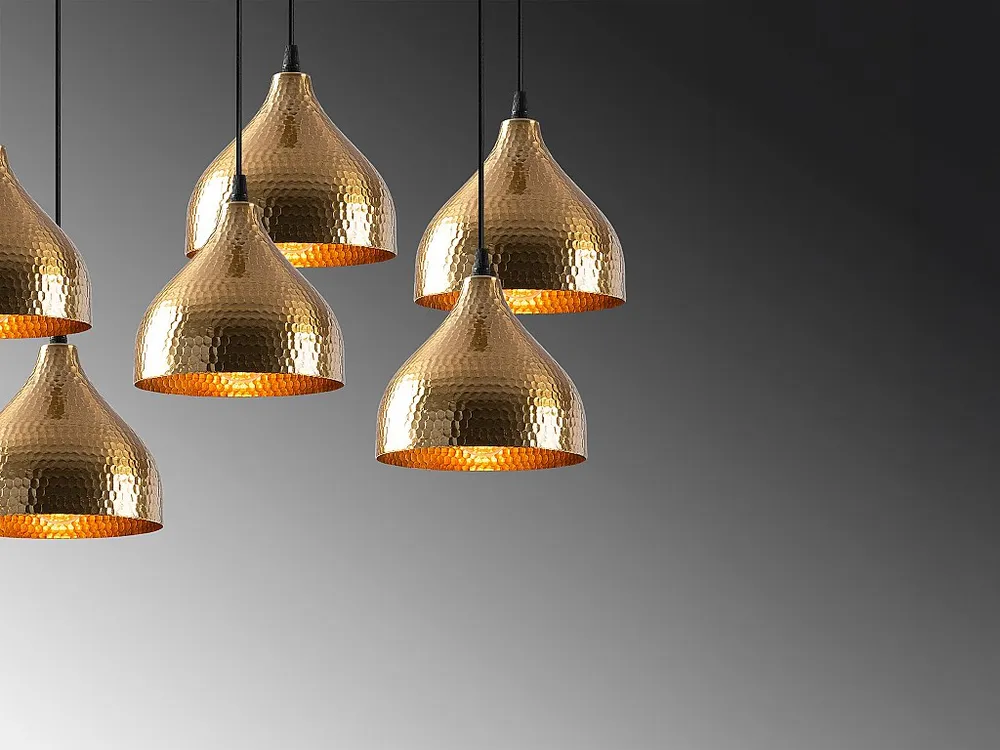 Metalen hanglamp - 7 lampenkappen - L88 x H120 cm - Goudkleurig en zwart - SONITI