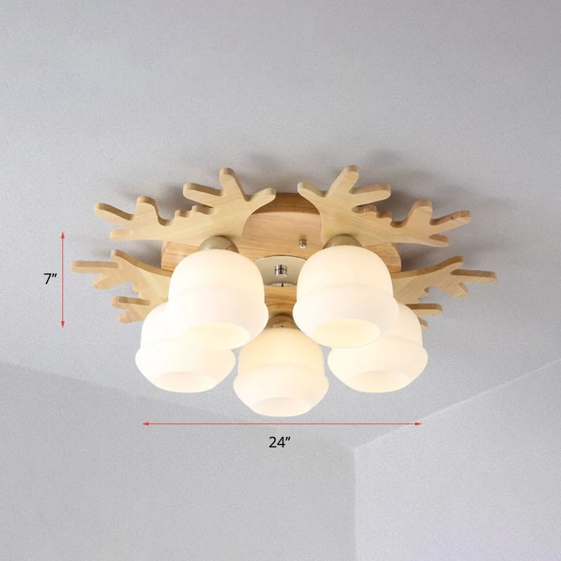 Opaal glazen knop plafondmontage helder Scandinavisch hout inbouwarmatuur met geweidecor