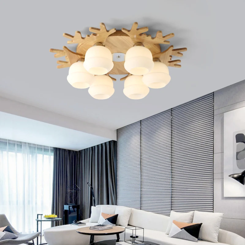 Opaal glazen knop plafondmontage helder Scandinavisch hout inbouwarmatuur met geweidecor