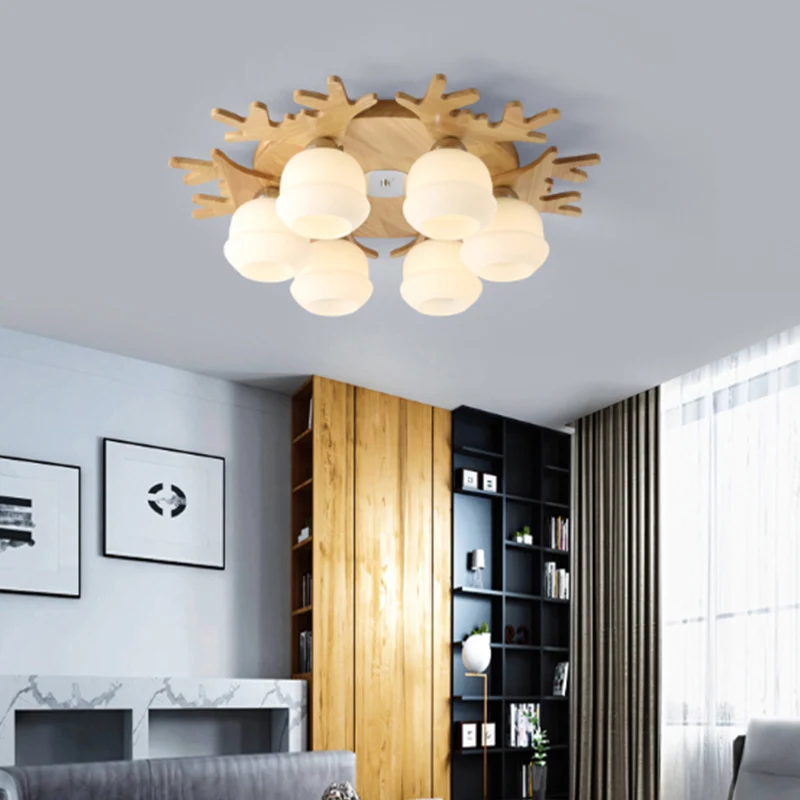 Opaal glazen knop plafondmontage helder Scandinavisch hout inbouwarmatuur met geweidecor