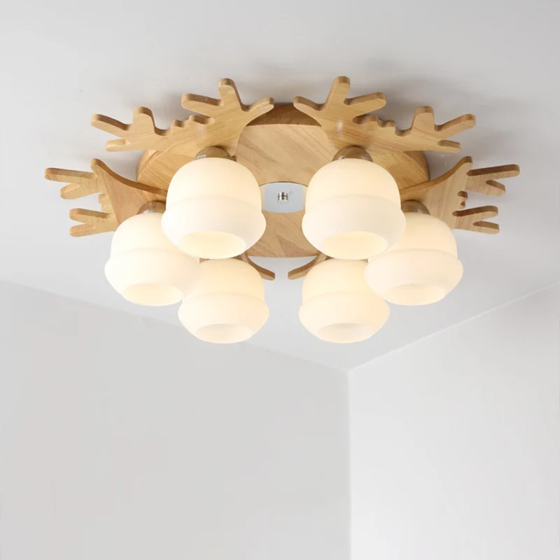 Opaal glazen knop plafondmontage helder Scandinavisch hout inbouwarmatuur met geweidecor