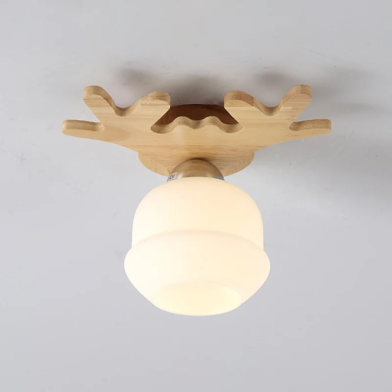 Opaal glazen knop plafondmontage helder Scandinavisch hout inbouwarmatuur met geweidecor
