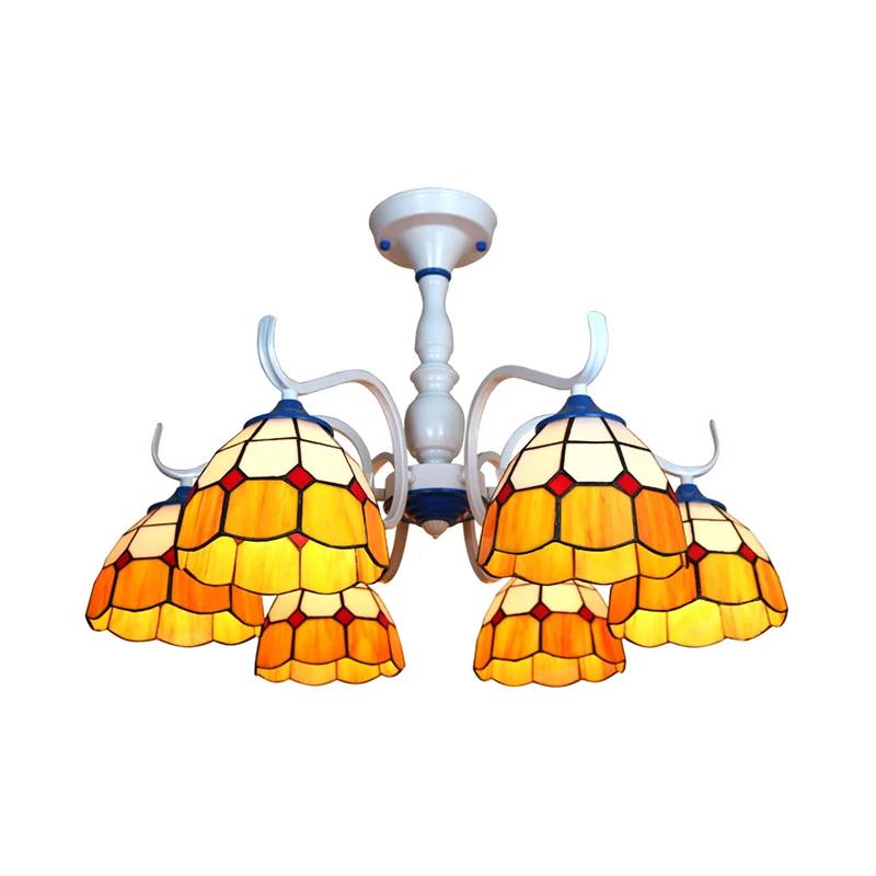 Professionele Kwaliteit Dome semi-inbouwlamp Tiffany-stijl 6 koppen blauw/oranje glas semi-inbouwmontage witte afwerking