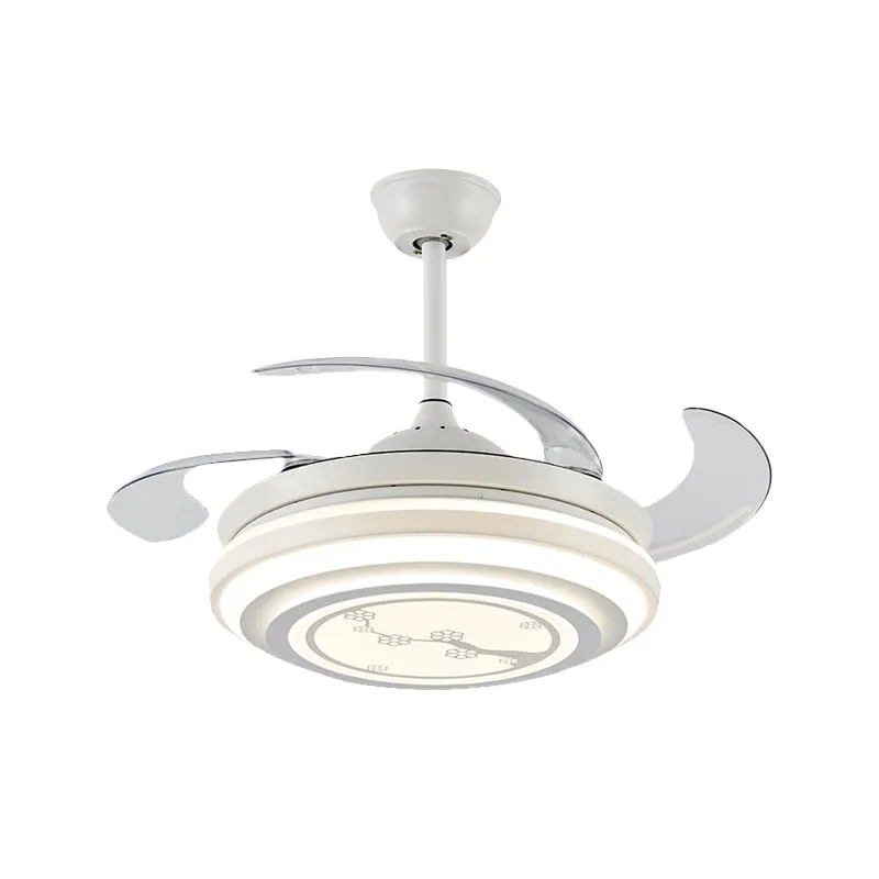 Energiezuinig LED Strak Flower Pattern Semi Flush LED 42" W Acrylic Pendant Fan Lighting White 4 Blades, Remote/Wall Contr...