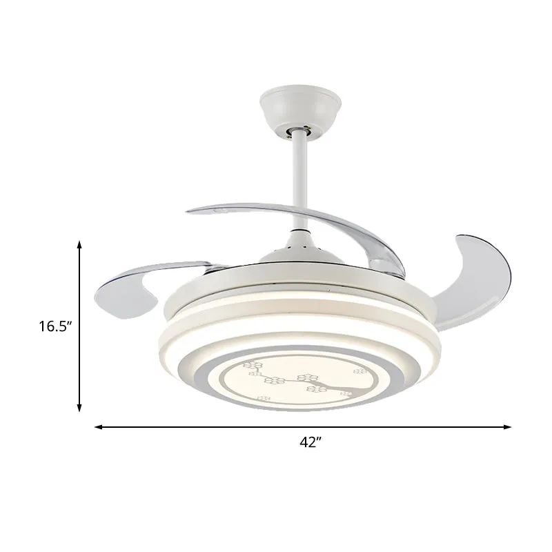 Energiezuinig LED Strak Flower Pattern Semi Flush LED 42" W Acrylic Pendant Fan Lighting White 4 Blades, Remote/Wall Contr...