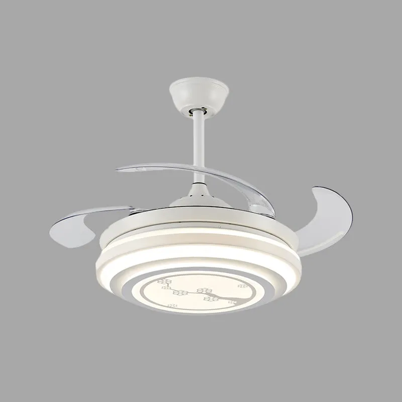 Energiezuinig LED Strak Flower Pattern Semi Flush LED 42" W Acrylic Pendant Fan Lighting White 4 Blades, Remote/Wall Contr...