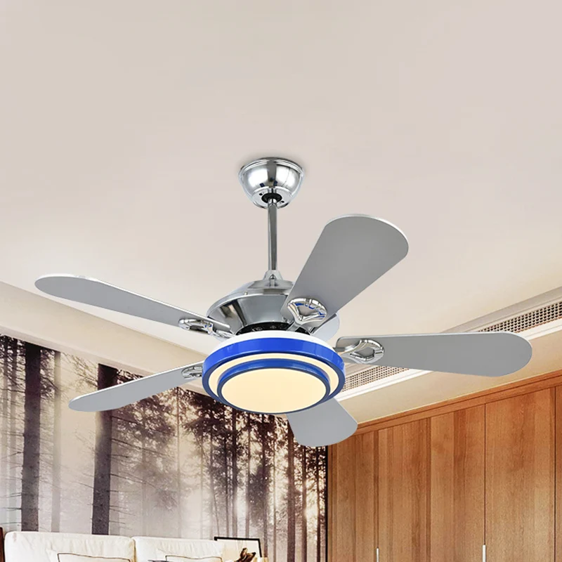 48" W LED plafondventilator helder modernistisch rond acryl 5 zilveren bladen semi-inbouwlamp blauw met/zonder afstandsbed...