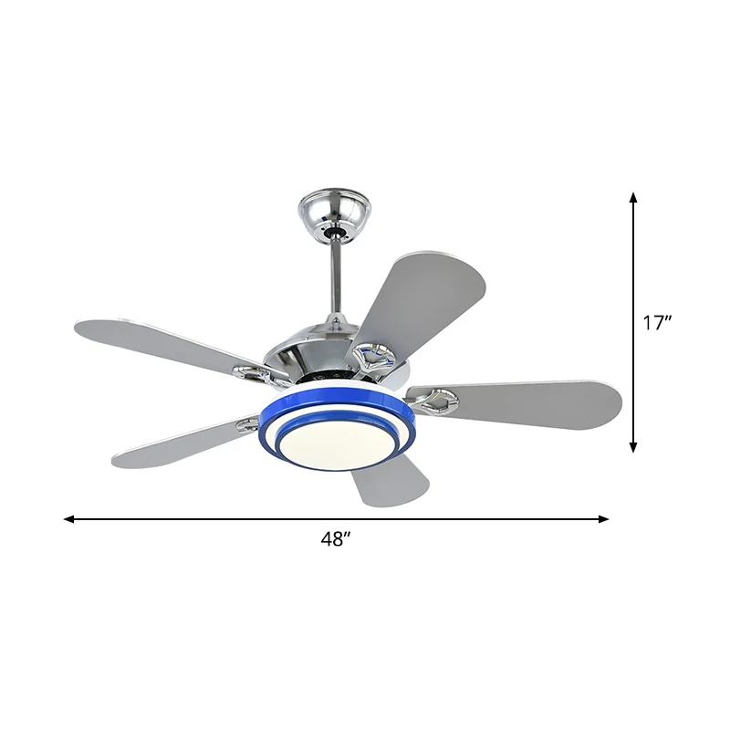 48" W LED plafondventilator helder modernistisch rond acryl 5 zilveren bladen semi-inbouwlamp blauw met/zonder afstandsbed...