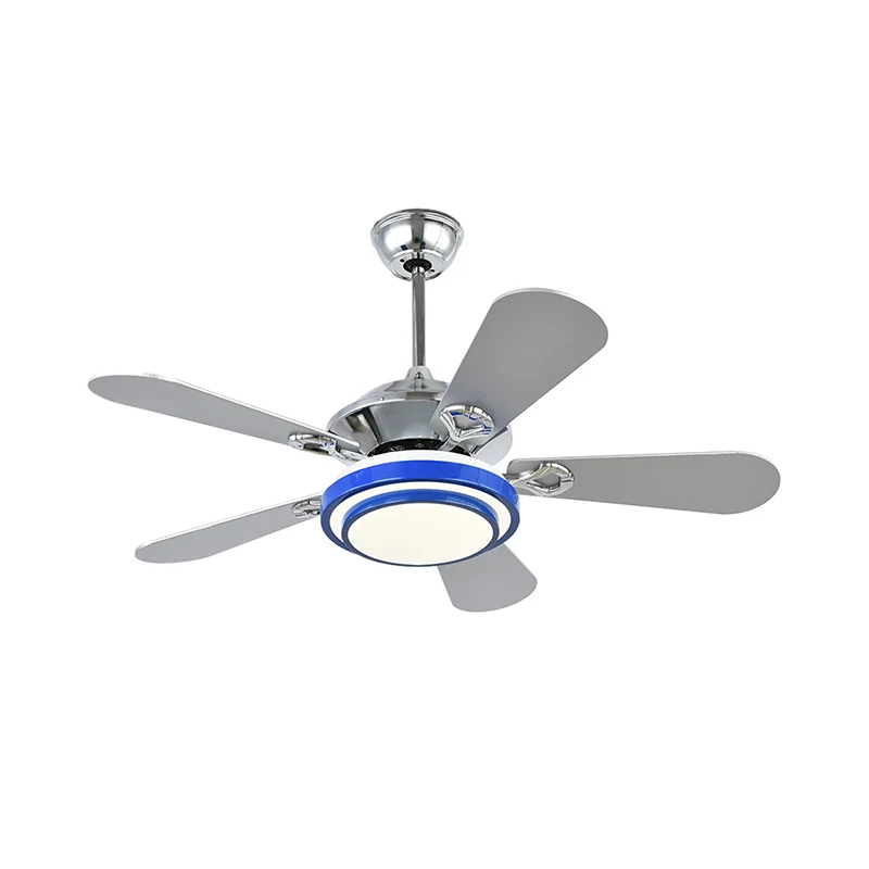 48" W LED plafondventilator helder modernistisch rond acryl 5 zilveren bladen semi-inbouwlamp blauw met/zonder afstandsbed...