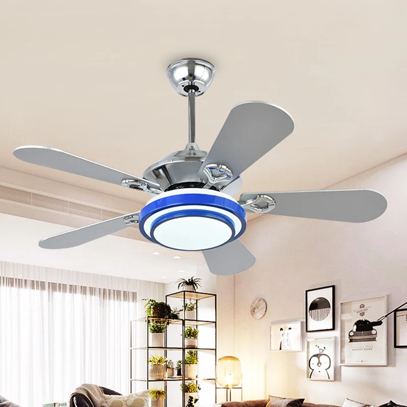 48" W LED plafondventilator helder modernistisch rond acryl 5 zilveren bladen semi-inbouwlamp blauw met/zonder afstandsbed...