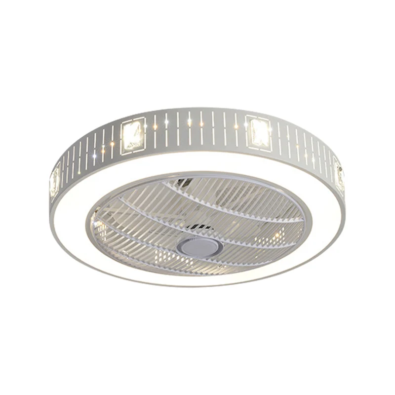23" W Round Kunststof glas Hanging Fan Light Modernism LED White Semi Flush Crystal Deco, 3 Blades met bewegingssensor White