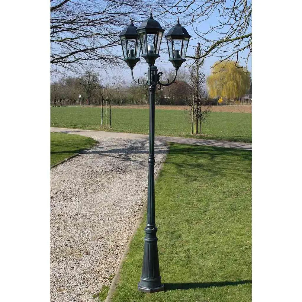 Weerbestendig Tuinlantaarn Brighton 3-arms 230 cm donkergroen/zwart