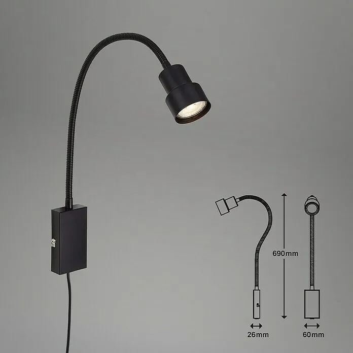 Briloner Wandlamp, rond Tusi - 5 W, l x b x h: 69 x 6 x 5,8 cm, Zwart, Gastvrij wit