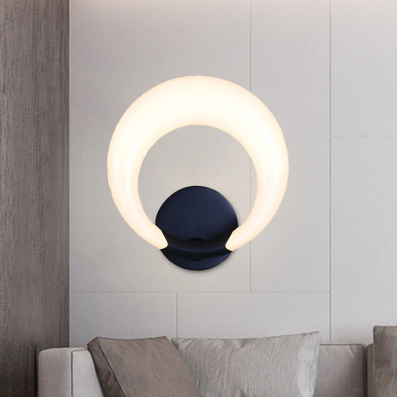 IP67 Gecertificeerde LED-wandlamp aan het nachtkastje Scandinavische stijl, wit/zwarte wandkandelaar met halvemaanvormige...