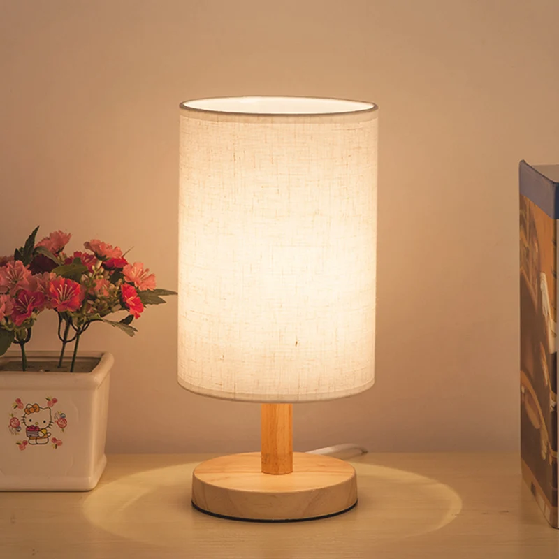IP67 Gecertificeerde Stoffen cilinder Task Lighting Japanse leeslamp met 1 lamp wit/vlas met houten voet