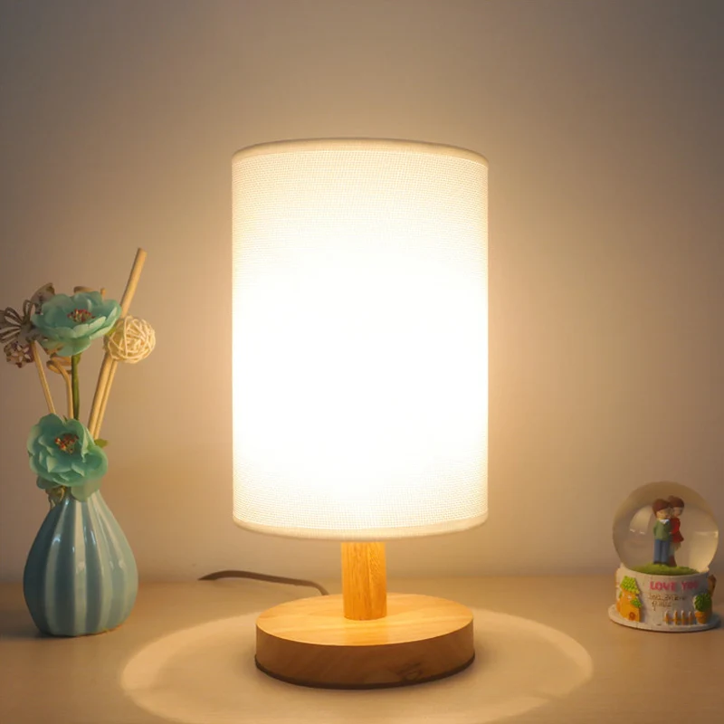 IP67 Gecertificeerde Stoffen cilinder Task Lighting Japanse leeslamp met 1 lamp wit/vlas met houten voet