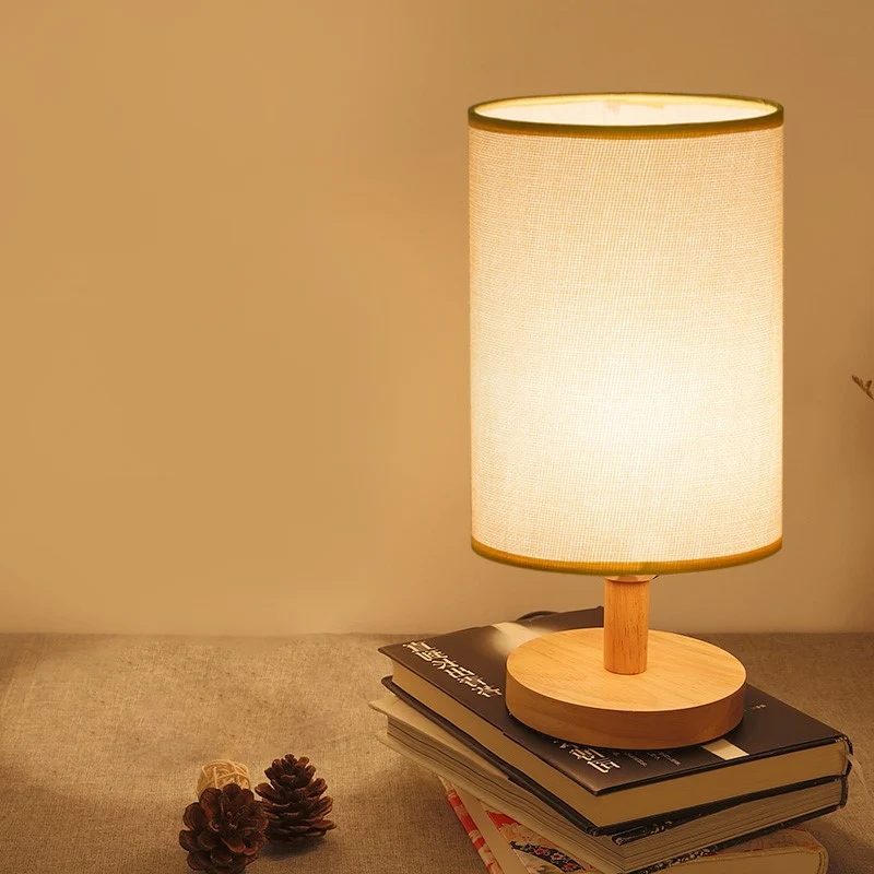 IP67 Gecertificeerde Stoffen cilinder Task Lighting Japanse leeslamp met 1 lamp wit/vlas met houten voet