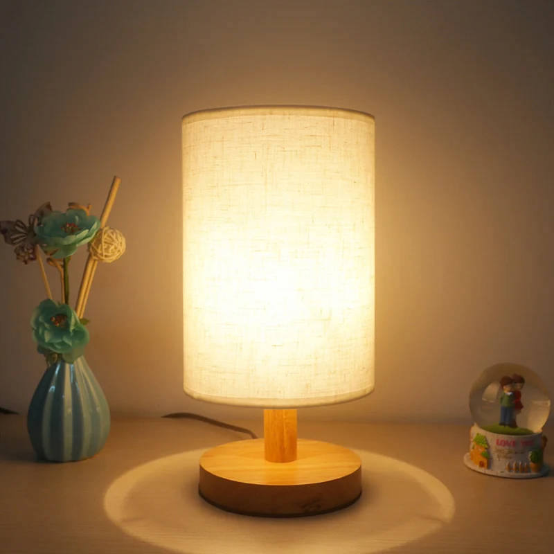 IP67 Gecertificeerde Stoffen cilinder Task Lighting Japanse leeslamp met 1 lamp wit/vlas met houten voet