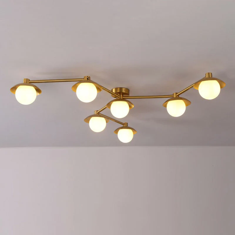Postmodern Novelty Ceiling Light Verguld Finish Molecule Semi Flush Mount Lamp Ball White Glass Shade Gold